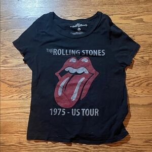 The Rolling Stones Black Tee with Red Tongue Graphic